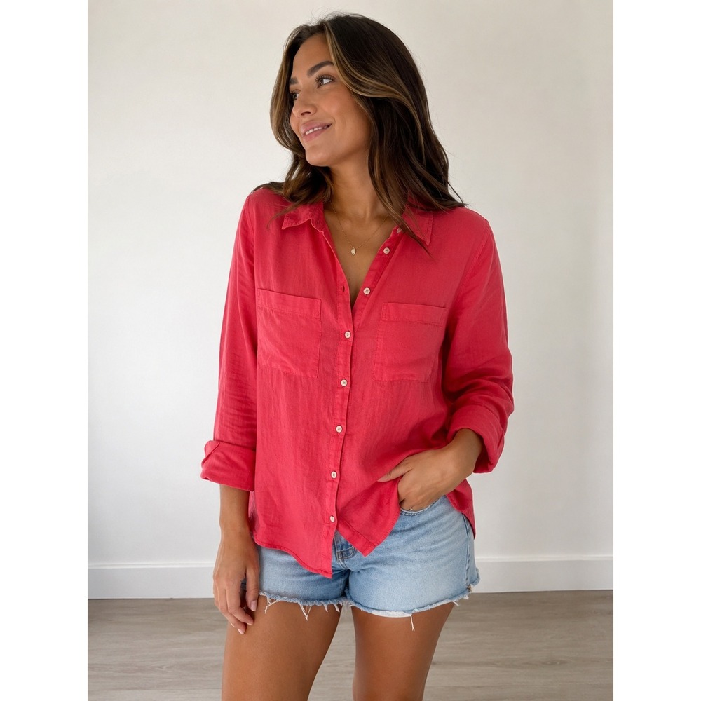 Boden Pink 100% Linen Button Down Shirt Long Sleeve Pockets WA689‎ US 12R